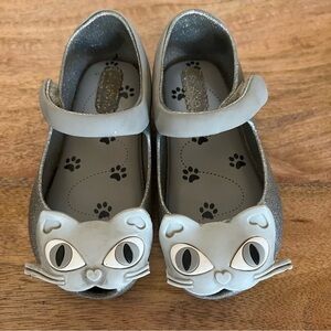 Mini Melissa Toddler Silver Glitter Cat Shoes Size 7